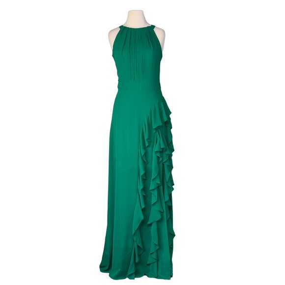Betsy & Adam Dresses & Skirts - Betsy & Adam Emerald Green Helen Long Chiffon Ruffle Halter Neck Dress Size8 NEW